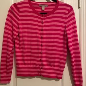 Pink striped cardigan, Banana Republic petite medium-with gold and pink buttons